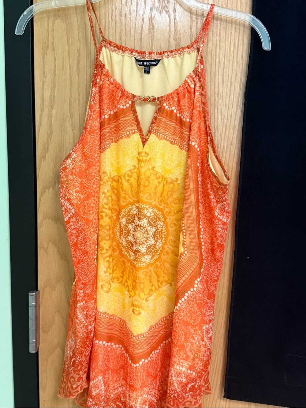 Unique Spectrum Orange and Yellow Medallion Halter Camisole